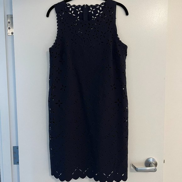 J. Crew Laser-Cut Floral Shift Dress, Navy, Size 10 - Picture 5 of 11